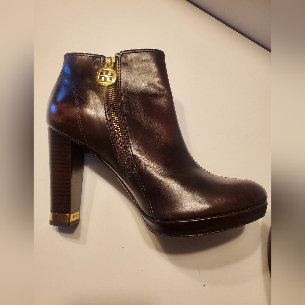 Tory Burch Brown Ankle Boots with Gold Accents